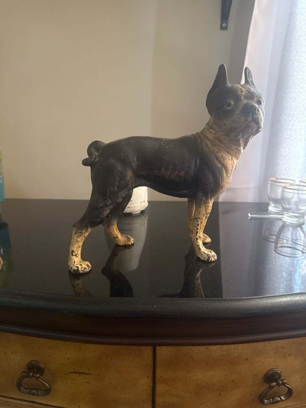 National Sewing Machine 1940s Painted Cast Iron Metal Sculpture of Boston Terrie